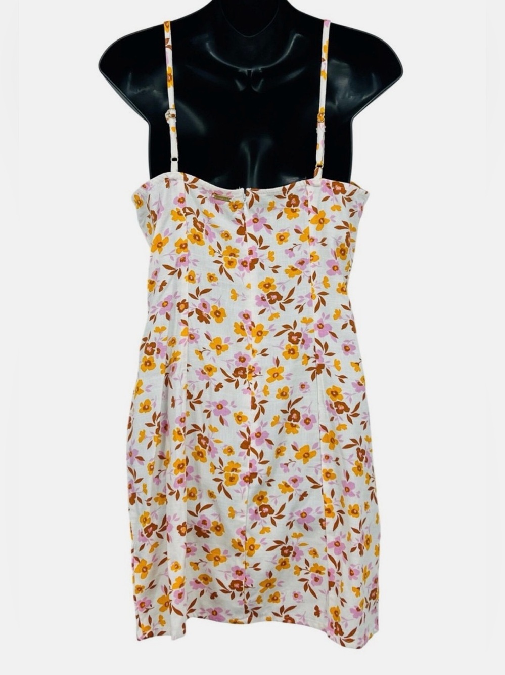 Billabong Stay Awhile Womens Mini Dress Floral Medium Sundress Pink Orange Zip - Picture 3 of 8